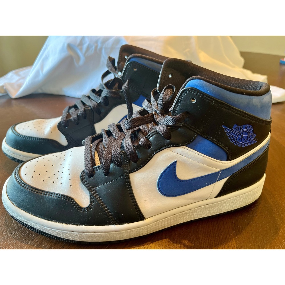 Nike Air Jordan 1 Mid Racer Blue Black White Size 10 Royal Sneaker 554724-140